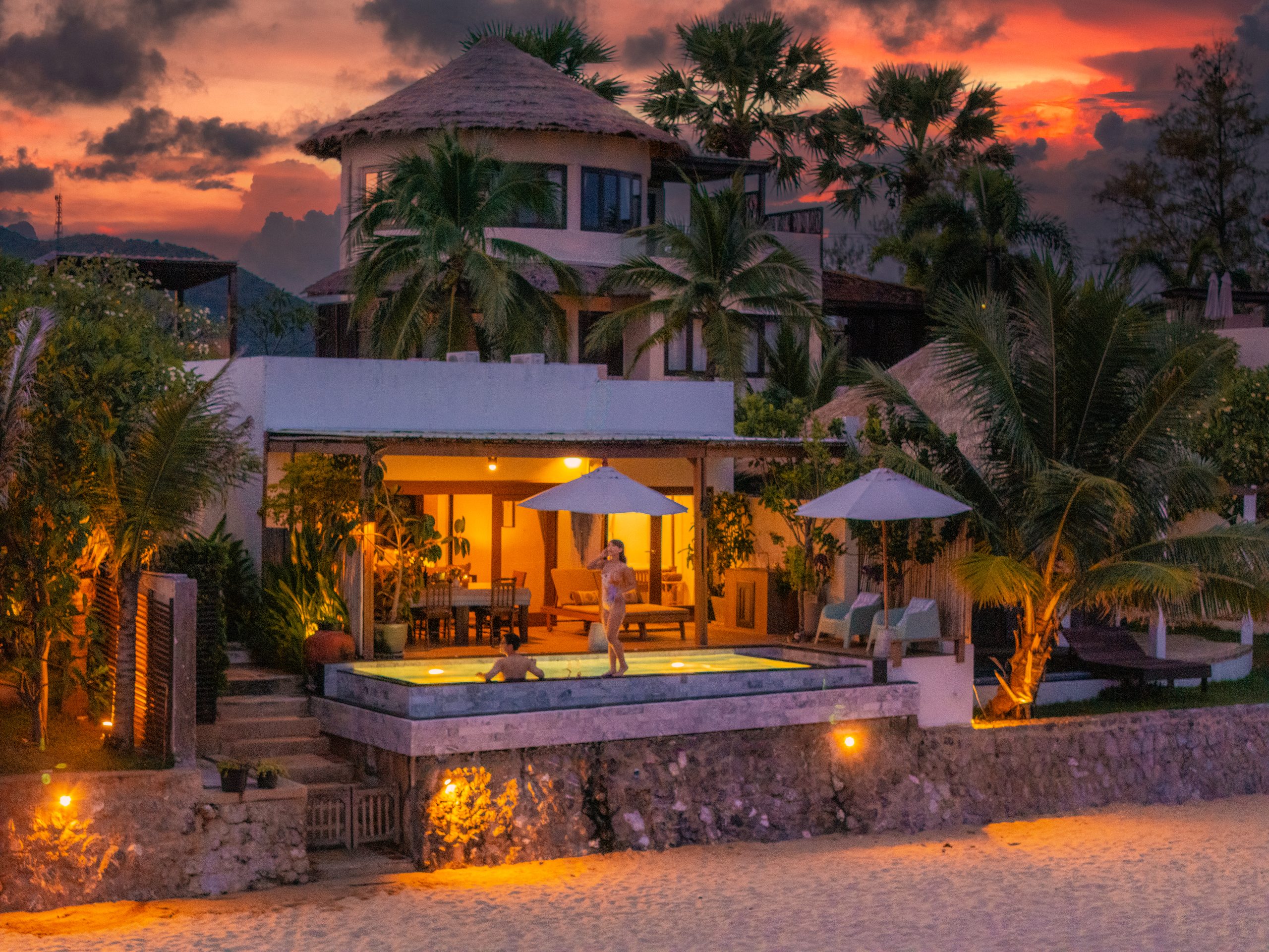 Villa and pool at twilight