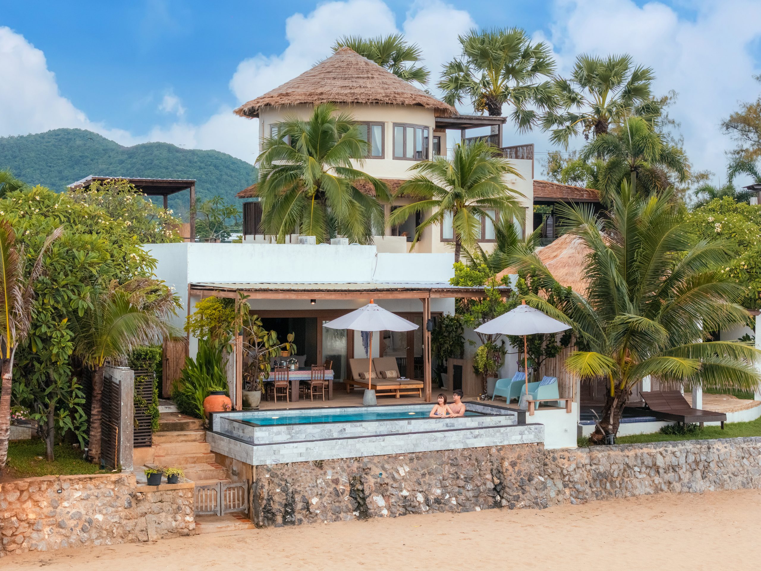Aerial view of the beachfront villas